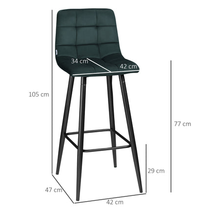 Sametová barová stolička, sada 2 ks, protiskluzová, moderní design