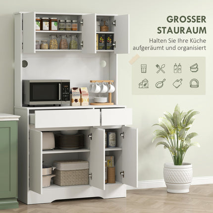 Kitchen Cabinet with Countertop, 6 Doors, 2 Drawers, White