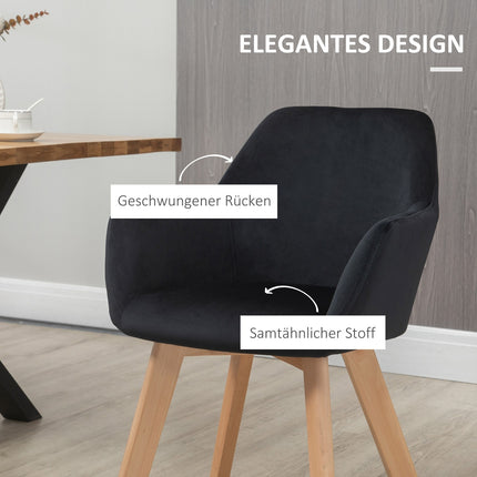 Ergonomické černé kuchyňské židle, sada 2 ks, dřevo a polyester