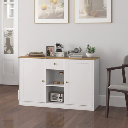 White Sideboard with Drawer and Shelves, 120cm