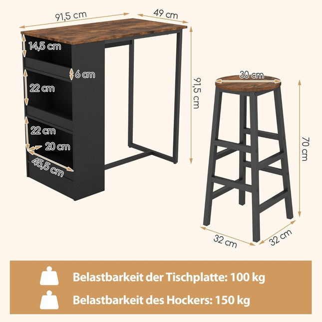 Kuchyňský stůl se 2 stoličkami, úsporný bistro stolek, pultový stůl, jídelní set, barový stůl