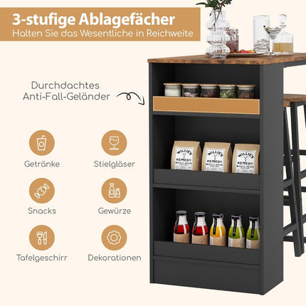 Kitchen table with 2 stools, space-saving bistro table, counter table, dining table set, bar table