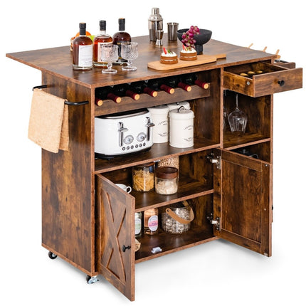 Kuchyňský vozík na kolečkách, servírovací vozík se sklopnou pracovní deskou, 121 x 68 x 88 cm, rustikální hnědá