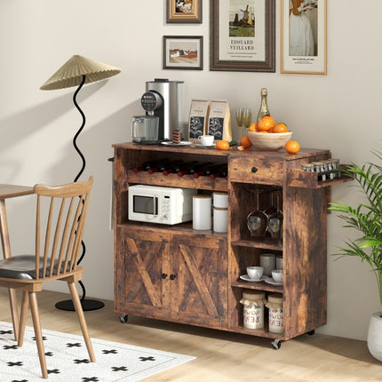 Kuchyňský vozík na kolečkách, servírovací vozík se sklopnou pracovní deskou, 121 x 68 x 88 cm, rustikální hnědá