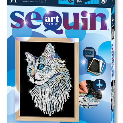 Kitfix DIY sada Sequin Art Blue Premium bílá kočka