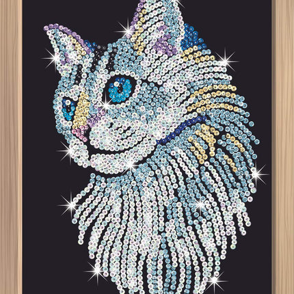 Kitfix DIY sada Sequin Art Blue Premium bílá kočka