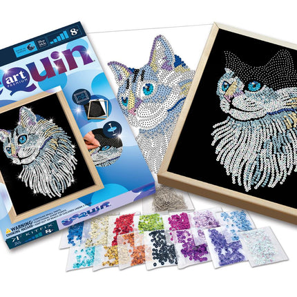 Kitfix DIY sada Sequin Art Blue Premium bílá kočka