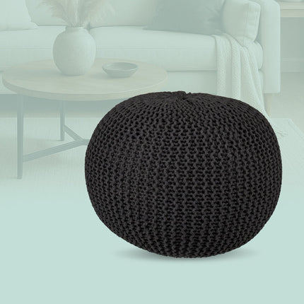 Pletený puf – kulatý, boho design, polystyrenová výplň