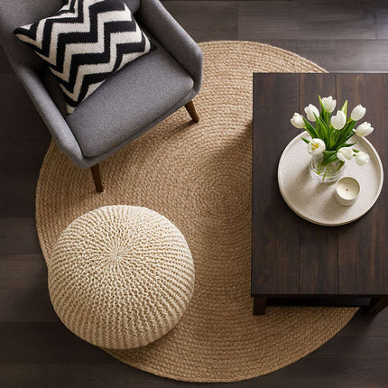 Pletený puf – kulatý sedák na podlahu, boho design