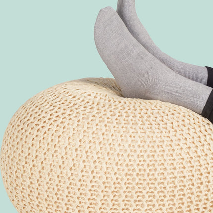 Pletený puf – kulatý sedák na podlahu, boho design