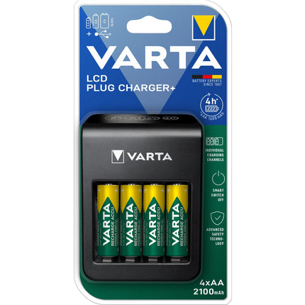 LCD nabíječka do zásuvky+ AA/AAA/9V + USB vč. 4xAA