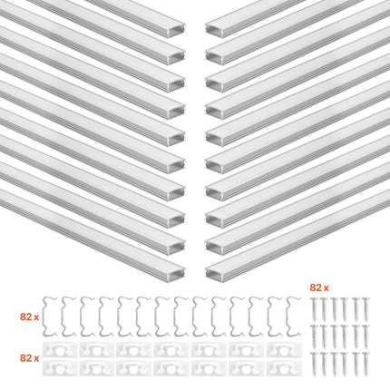 LED Aluminum Channel, U-Shape 6.6ft, Milky Cover, 20-Pack