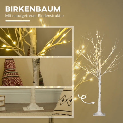 LED Artificial Birch Tree, White Bark, 120 cm, Indoor/Outdoor