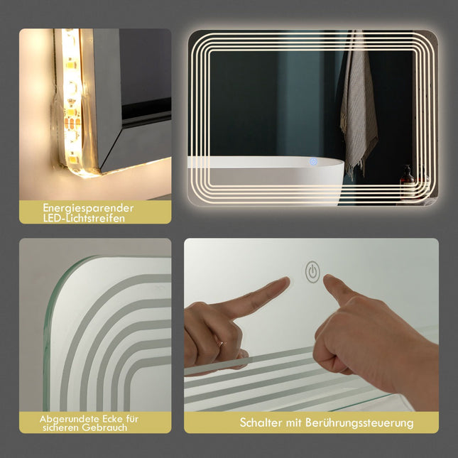 LED Bathroom Mirror 70 x 50 cm, Anti-Fog, 3-Color Dimmable