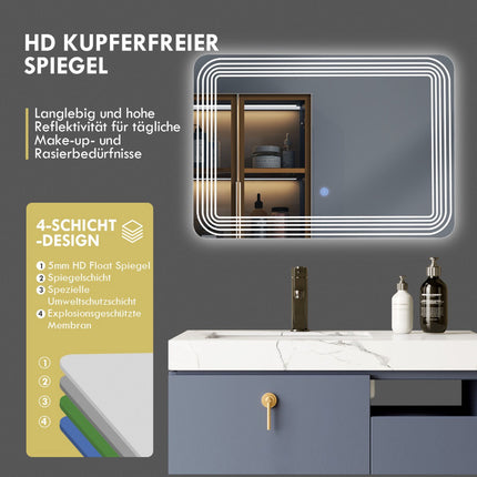 LED Bathroom Mirror 70 x 50 cm, Anti-Fog, 3-Color Dimmable