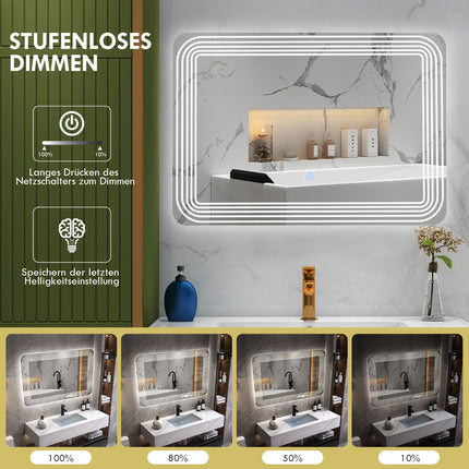 LED Bathroom Mirror 70 x 50 cm, Anti-Fog, 3-Color Dimmable