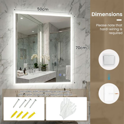 LED koupelnové zrcadlo 70x50cm, nemlžící, stmívatelné