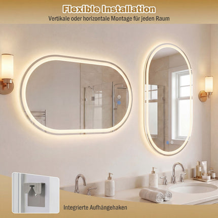 LED Bathroom Mirror, 80x50 cm, Backlit, Anti-Fog, Touch Control