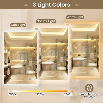 LED koupelnové zrcadlo 80x60 cm, nemlžící, stmívatelné 3 barvy