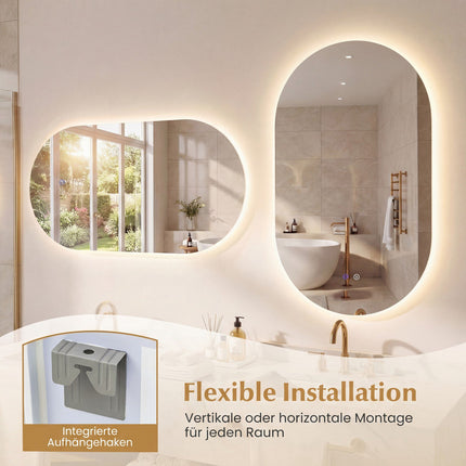 LED Bathroom Mirror, 90x55 cm, Anti-Fog, Adjustable Light