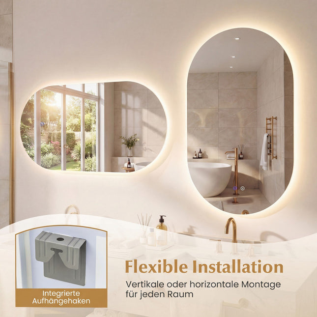 LED koupelnové zrcadlo, 90x55 cm, nemlžící, nastavitelné světlo