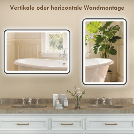LED koupelnové zrcadlo, 90x60 cm, stmívatelné, 3 barvy, černá