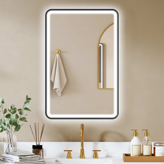 LED koupelnové zrcadlo, 90x60 cm, stmívatelné, 3 barvy, černá