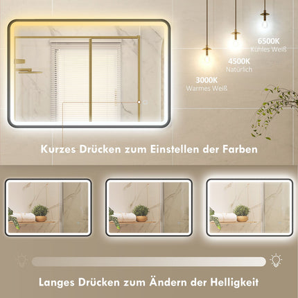 LED koupelnové zrcadlo, 90x60 cm, stmívatelné, 3 barvy, černá