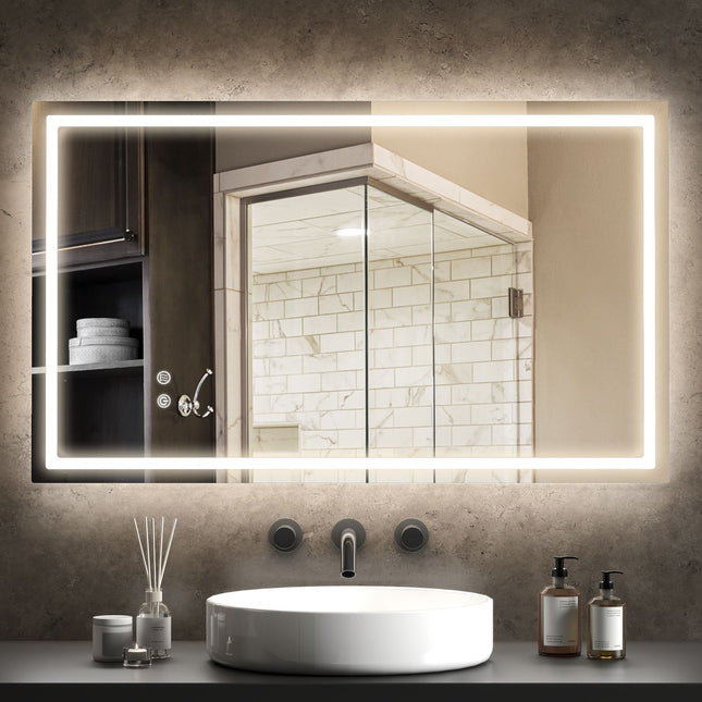 LED koupelnové zrcadlo – nastavitelný jas, nemlžící, 100x60 cm