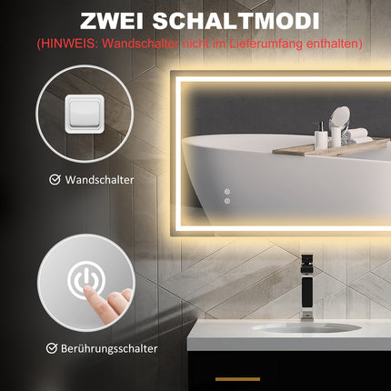 LED koupelnové zrcadlo – nastavitelný jas, nemlžící, 100x60 cm
