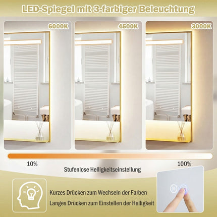LED Bathroom Mirror, Anti-Fog, 3 Light Colors, 80x60 cm