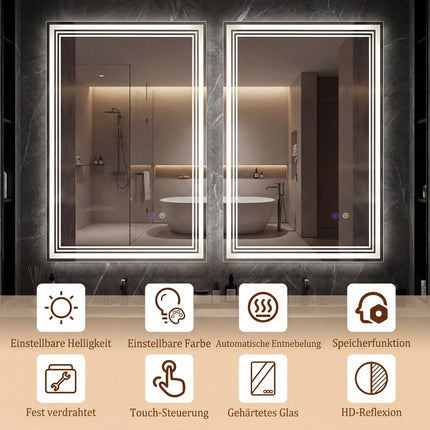 LED Bathroom Mirror, Anti-Fog, Memory, 70x50 cm