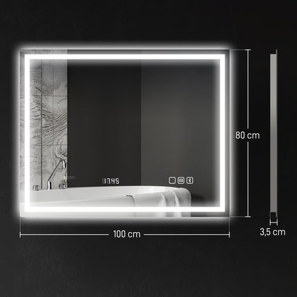 LED Badezimmerspiegel, Bluetooth, 80x100 cm, Touch-Steuerung