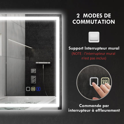 LED Badezimmerspiegel, Bluetooth, 80x100 cm, Touch-Steuerung