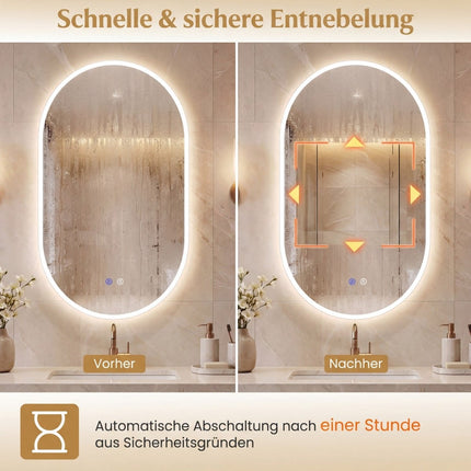 LED Bathroom Mirror with Anti-Fog, 3 Color Modes, 80x50cm