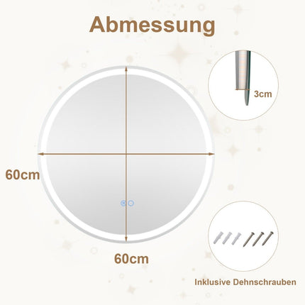 LED koupelnové zrcadlo nemlžící, 60cm, dvojité osvětlení
