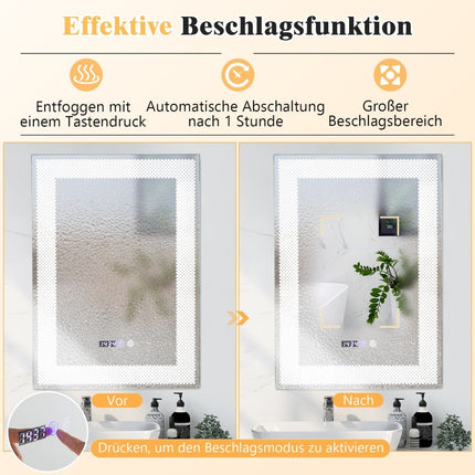 LED Bathroom Mirror with Anti-Fog, Memory, Time & Temp Display