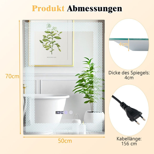 LED Bathroom Mirror with Anti-Fog, Memory, Time & Temp Display