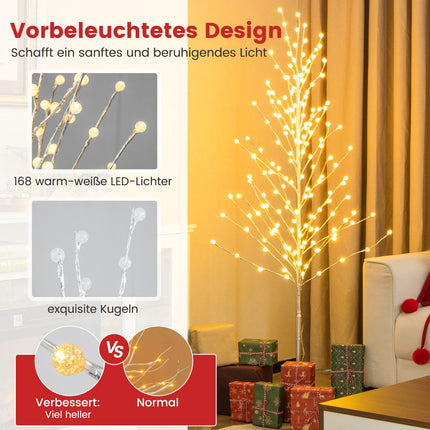 LED světelná bříza 155 cm, 168 teple bílých světel, stojan