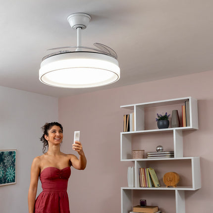 Stropní ventilátor s LED a 4 zatahovacími lopatkami Blalefan InnovaGoods bílá 72 W Ø49,5-104 cm