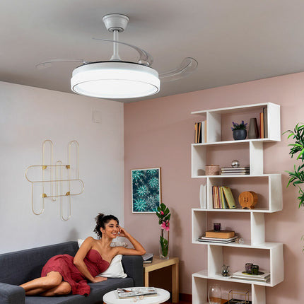 Stropní ventilátor s LED a 4 zatahovacími lopatkami Blalefan InnovaGoods bílá 72 W Ø49,5-104 cm