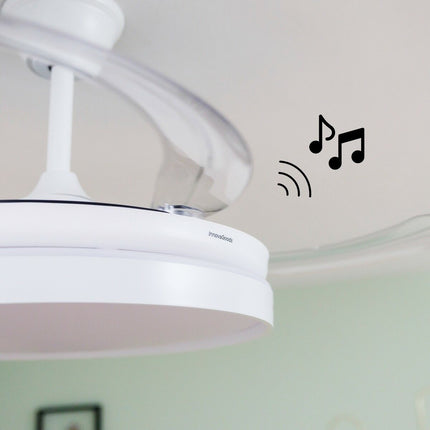 Stropní ventilátor s LED, reproduktorem a 4 zatahovacími lopatkami Notefan InnovaGoods bílá 36 W Ø49,5-104 cm
