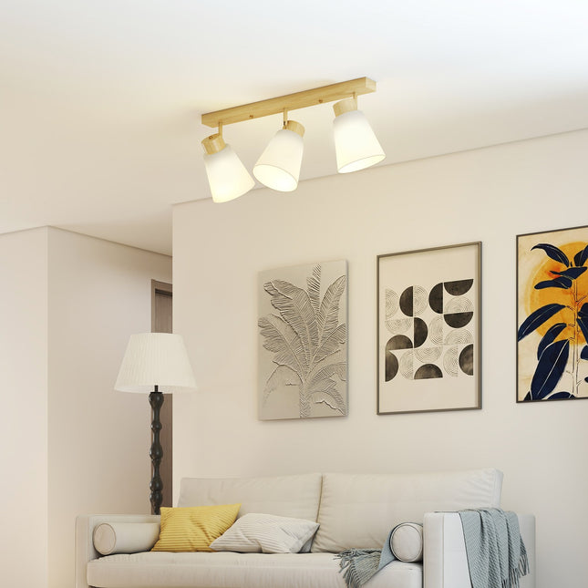 LED stropní svítidlo, 40W, nastavitelné hlavice, patice E27, dřevěný dekor