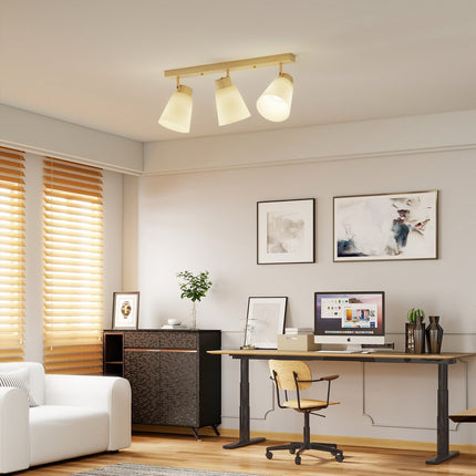 LED stropní svítidlo, 40W, nastavitelné hlavice, patice E27, dřevěný dekor