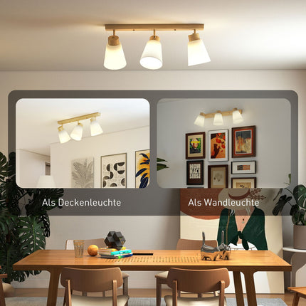 LED stropní svítidlo, 40W, nastavitelné hlavice, patice E27, dřevěný dekor