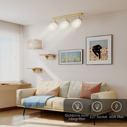 LED stropní svítidlo, 40W, nastavitelné hlavice, patice E27, dřevěný dekor