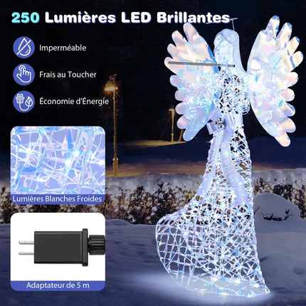 LED vánoční dekorace anděl, 1.58 m, 250 LED, bílá