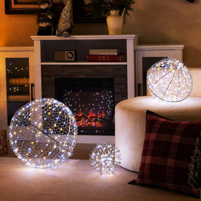 LED Christmas Ball Set, 3 Sizes, 435 LEDs, Outdoor Hanging