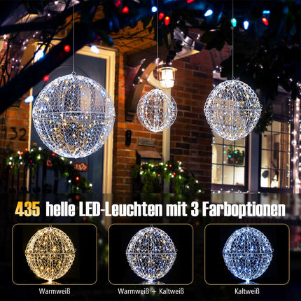 LED vánoční koule sada, 3 velikosti, 435 LED, k zavěšení venku