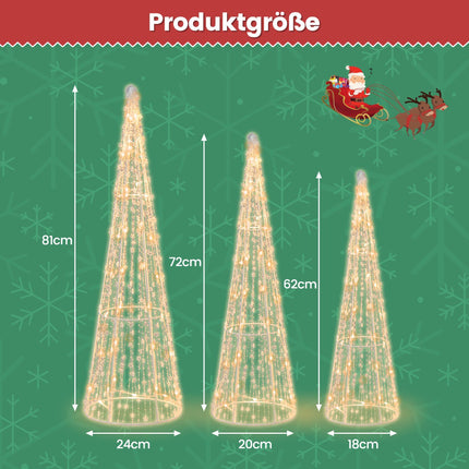 LED vánoční stromky kužely, sada 3 ks, 90 teple bílých LED